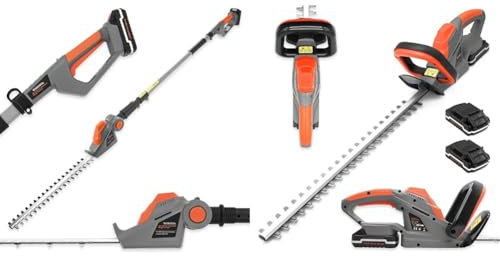 Terratek Cordless Hedge Trimmer Long Reach 20V 1HR Fast Charge, 2.4m Hedge Trimmer & Cordless Hedge Trimmer 20V 1HR Fast Charge 51cm (510mm) Cutting Length, Hedge Trimmer