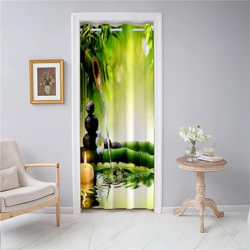Odot Tende Oscuranti Interni con Occhielli, Tende per Porta con Stampa bambù Verde in Stile Zen 1 Pezzo Isolamento Termico Tende per Finestre Soggiorno Camera da Letto Armadio (Stile E,120x200cm)