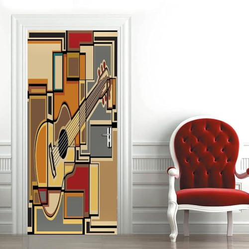 Türtapete Selbstklebend 90x200 cm Türfolie Selbstklebend Gitarre Türaufkleber Türposter Musik Türsticker Fototapete 3D Effekt für Schlafzimmer Wohnzimmer Küche 32A
