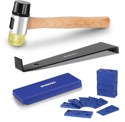 WORKPRO Strumenti per Pavimenti in Laminato, Kit per Pavimenti con 30 Distanziali per Pavimenti in Laminato, Martello a Doppia Faccia, Barra di Trazione, Blocco per Maschiatura