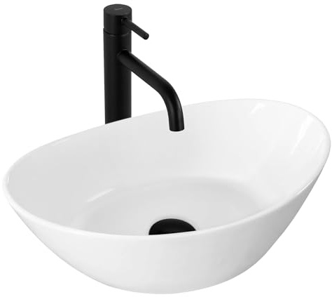 Rea - Lavabo Da Appoggio Kate 45, Per Bagno, Ceramica, Ideale Come Lavabo O Lavamani Per Wc, Design Unico (Bianco)