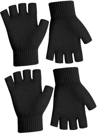 KOMUNJ Lot de 2 gants sans doigts, pour l'automne et l'hiver, mitaines pour l'automne et l'hiver, taille universelle, pour enfants et hommes et femmes, Noir , 18 * 10 cm