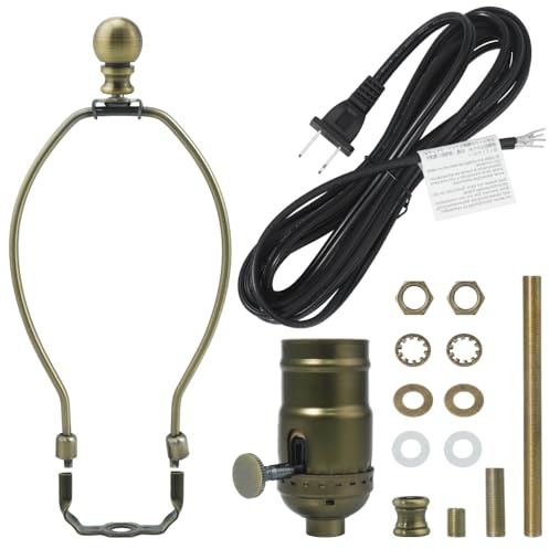 Asjeumt Lamp Rewire Kit Make a Lamp Repair Kits E26 Light Socket Matching Cord Wire Harp Making Supplies Set Lamp Wiring Kit for Table Floor Lamp with All Parts Needed for DIY Lamp Design - Bronze