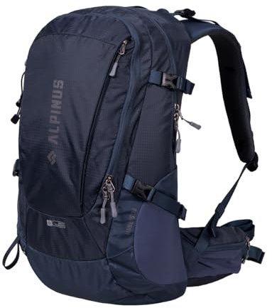 Alpinus Muddus Wanderrucksack 30L Trekkingrucksack mit Rückenbelüftung für Herren & Damen Marineblau - Rucksack mit ADS-Belüftungssystem und Regenschutz für Wandern, Camping Trekking