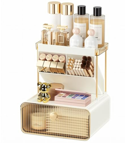 YHANEC 2-Tier Make up Organizer mit Schubladen | Schminktisch Organizer,für Make-Up Pinsel, Wattepads, Kosmetika, usw-Cream