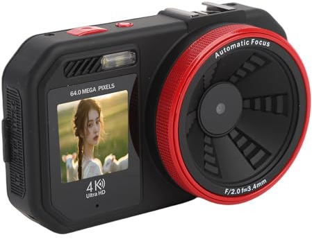 Fotocamera Digitale, Fotocamera FHD 4K da 64 MP con Doppio Schermo, Fotocamera Digitale Compatta Punta e Scatta, Zoom 18x, Anti-vibrazione, per Ragazzi, Ragazze e bambini. (BLACK)