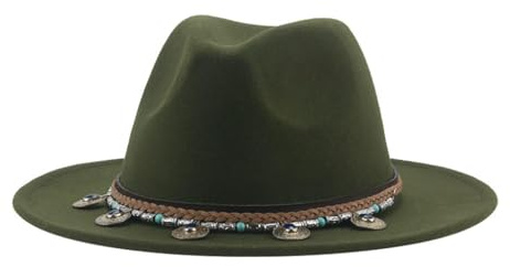 WUFANGBU Fedora Trilby Sombrero De Vestir Cintura Plana Sombrero De Fieltro De Jazz Sombrero De Copa De Mezclilla De Moda Sombrero De Jazz para Hombre 60-62 Cm Verde Militar