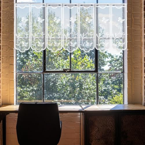 Scheibengardinen Bistrogardine Transparent Jacquard Gardine (130*45 cm), Scheibengardine Halbtransparent mit Ösen, Kurzgardine für Küche Wohnzimmer Leichte Jacquard Gardinen für Bistrogardinen, Weiß