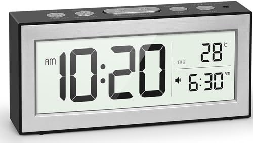 YouJabz Digital Alarm Clock with LED Display, Alarm Clock Bedside Battery Operated with Night Light, 5 Alarm Schedule, Snooze, Auto Brightness Adjustment, Calendar, 12/24H, °F/°C