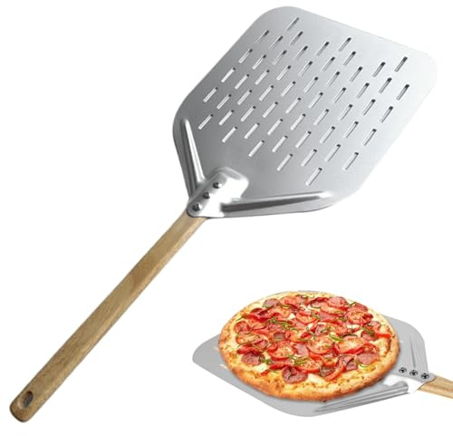 Freiwncr Pizza Peel 12 inch Pizza Paddle with Wood Handle Aluminium Alloy Spatula Hollow Shovel for Oven Baking Grill Peel