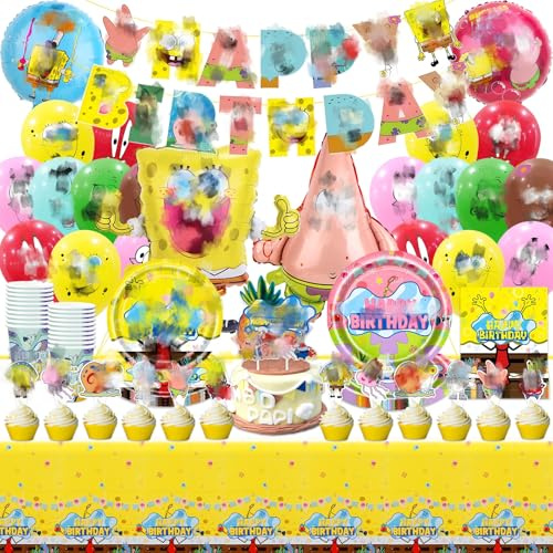 99 PCS Cartoon Birthday Party Decorations, Party Supplies Include Party Plates, Cups and Napkins, Happy Birthday Banners, Cake Topper, Tablecloth, Balloons, for Kids Boys Girls