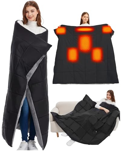 CYCYHEAT 20000mAh Large Heated Blanket Battery Powered with Upgraded 7.4V Battery Pack, 63x55 in Portable Wireless Cordless Throw Electric Rechargeable Heating Blankets