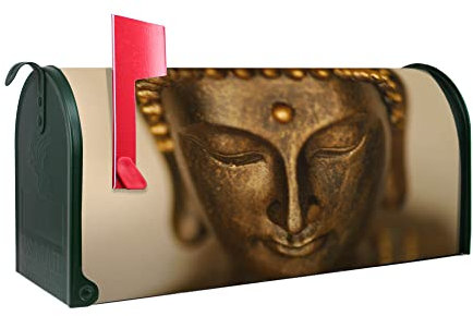 banjado® Amerikanischer Briefkasten - US Mailbox/Letterbox mit Motiv Buddha Gold 51x22x17cm - Postkasten Stahl aus Amerika – Briefkasten amerikanisch grün pulverbeschichtet