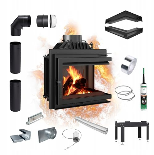 KRATKI Kamineinsatz Gusseisen Simple 8kW Holzofen Eck rechts Ø200 BImSchV 2 | Kamineinsatz aus Gusseisen, schwarz, 80,1% Wirkungsgrad, Ecodesign, EEK A, Aschekasten