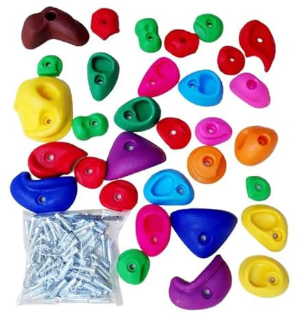 Klettersteine Kletterfelsen for die Wand im Innenbereich, Kletterwand, mehrfarbige Griffe, inklusive Montagezubehör for Spielplätze im Freien