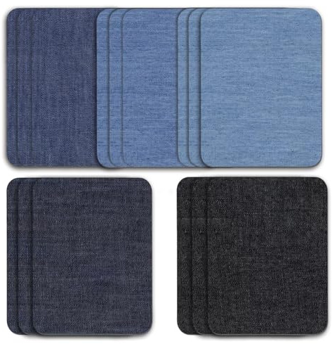 15Pcs Denim Fabric Patches with Strong Adhesive, Iron On Denim Patches | Jeans Iron on Denim Patches for Inside Outside Jeans Repair Kit, Assorted Blue Shades Iron on Patches for Clothing Repair