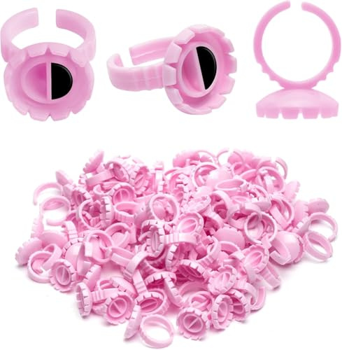 Wincredulous 100 PCS Lash Glue Rings, Lash Glue Holder, Lash Extension Volume Lashes Quick Blossom eyelash glue holder for Eyelash Extension Supply (Pink)