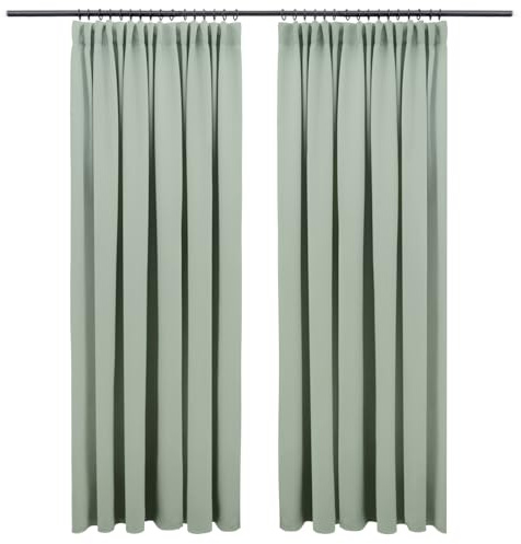 Blumtal Verdunklungsvorhänge Kräuselband 175x140 cm im 2er Set - Oeko-TEX zertifizierte Vorhänge Blickdicht - Verdunklungsvorhang - waschbare Vorhänge mit Kräuselband für Schiene in Grün