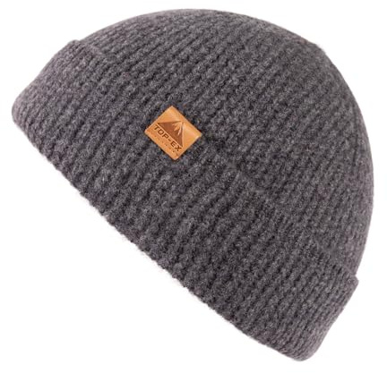 TOP-EX 100% Merino Wolle Fisherman Beanie Herren & Damen, Stretchy Strickmuetze, Warm Wintermütze für Outdoor, M-XXL