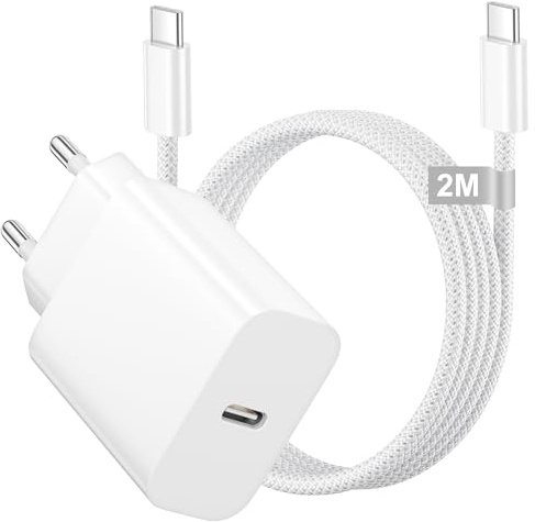 Chargeur USB C Rapide Phone 17/16/15, Chargeur 20W Prise USB C et Cable 2M | Adaptateur Secteur Usb C Chargeur Type C Charge Rapide pour Phone 17 Air/17 Pro Max/16E/16 15 Plus/16 15 Pro Max/iPad Pro