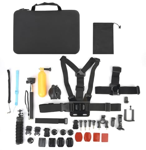 MMABEUTF Kit d'accessoires pour caméra d'action, Supports 48 en 1 pour, Comprenant Une Sangle de Poitrine, Un Serre-tête, Un Bracelet, Un Support de trépied, Un Support de vélo
