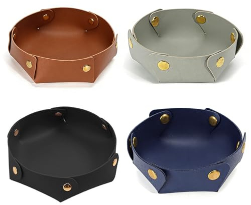 4 chiavi rotonde in pelle PU, decorazione per gioielli, diametro 18 cm, moderno svuotatore, vassoio portaoggetti per chiavi, soggiorno, corridoio, decorazione da tavolo (colore 1)