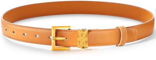 FEITENGU Gold Y Buchstabe Gürtel Damen Braun,Taillengürtel aus Leder für Kleider & Jeans,Damengürtel,Taillengürtel,Ledergürtel,Frauen Geschenke,95CM