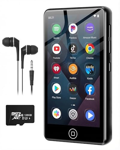 144GB MP3 Player with Bluetooth and WiFi, Android Spotify Music Player for Pandora, Amazon Music, Audible. 4.02 Touchscreen, Speaker, Supports Play Store,Up to 512GB