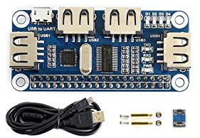 Waveshare 4 Port USB HUB Hubs HAT Compatible with USB2.0 1.1 for RPi Raspberry Pi Zero A+ B B+ 2 3 Model B Serial Debugging Onboard USB to UART