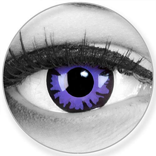 Funnylens Farbige violet lila Kontaktlinsen Toxic Plum - weich ohne Stärke 2er Pack + gratis Behälter – 12 Monatslinsen - perfekt zu Halloween Karneval Fasching oder Fasnacht