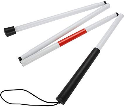 Nikou Canne d'aveugle Pliante, Canne de Marche Blanche Longue Bâton Pliant pour la mobilité Pliable Bâton de Marche Pliable Canne Blanche réfléchissante Rouge pour Les aveugles et Les malvoyants