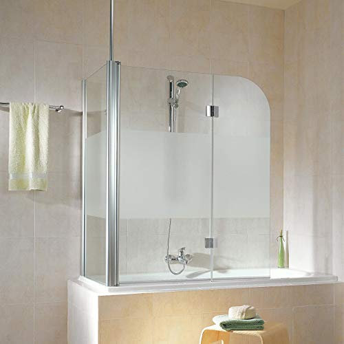 Schulte D81102 41 100 12 5 Duschabtrennung mit Seitenwand Garant für Badewanne, 6 mm Sicherheitsglas Dezent, 117 x 140 x 75 cm, chromoptik, Montage links