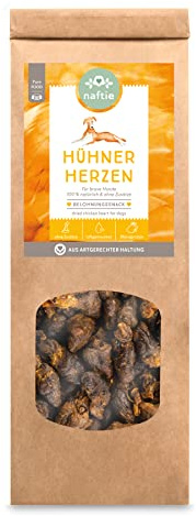 naftie Kausnacks Hühnerherzen getrocknet für Hunde - 3X 250g