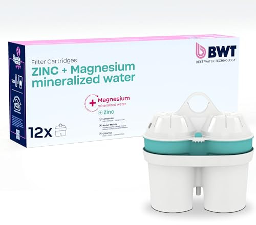 BWT Filterkartusche ZINC & MAGNESIUM Mineralized Water – confezione da 12 | Cartuccia filtro caraffa BWT | Filtra calcare, cloro, piombo, rame | si aggiungono zinco e magnesio