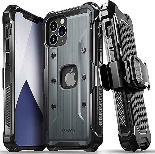 Vena vArmor Rugged Handyhüllen Kompatibel mit Apple iPhone 12 Pro Max (6.7-inch) Hülle, (Military Grade, Drop Protection) Holster Case Schutzhülle mit Ständer - Grau