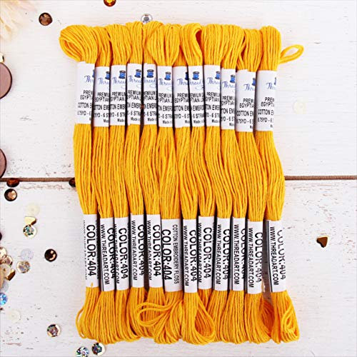 ThreadArt Premium ägyptische lange Faser Baumwolle Sticktwist | Gold | 6 Stränge teilbarer Faden je 8 m für Handstickerei, Freundschaftsarmbänder, Kreuzstich und Handwerk