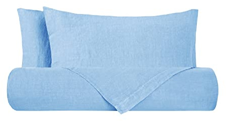 Set lenzuola federe letto parure lenzuola in 100% puro lino lavato delavè stone washed morbido resistente elegante traspirante ipoallergenico made in italy MATRIMONIALE AZZURRO