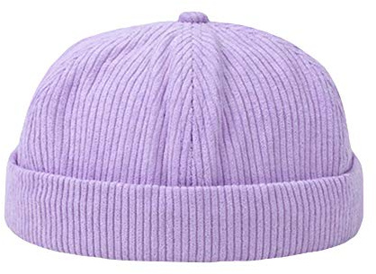 YOUMU Herren Damen Skullcap Matrosenmütze Beanie Cord gerollte Manschette Vintage krempellos, Stil D-Lila, Einheitsgröße