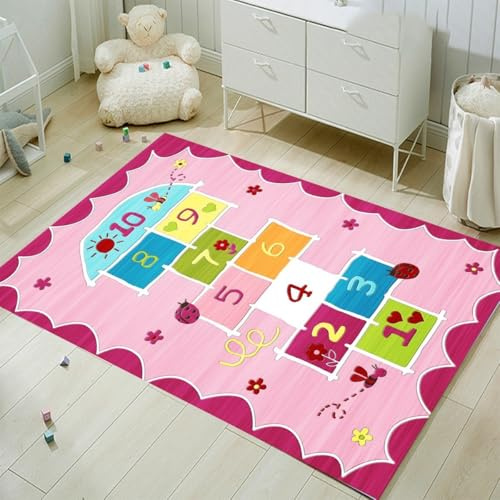 FODELIUY Tapis marelle pour salle de jeux, tapis de jeu pour enfants, joli tapis de jeu intérieur ou extérieur pour enfants – Jeux éducatifs amusants pour garçons et filles (80 x 120 cm)