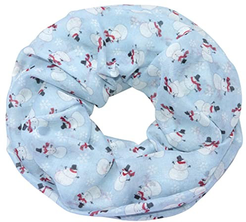 thb Richter Damen Schlauchschal Loopschal Rundschal Christmas Weihnachten Schneeflocken Halstuch Halsschal Loop Schal Weich (Schneemann - Hellblau)