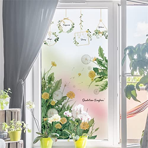 Fensterfolie Selbsthaftend Sichtschutz Glasfolie Wärmeisolierung Sonnenschutzfolie, Anti-UV Statische Fensterfolien für Zuhause und Büro Blumen und Pflanzen 45x300 cm