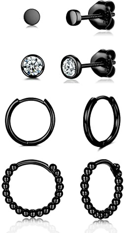 WOVEE Ohrringe Set Silber/Gold/Rosegold/Schwarz Rund Ohrstecker Zirkonia & Creolen 925 Vergoldet Damen Herren Mädchen 3mm 4mm 10mm 12mm