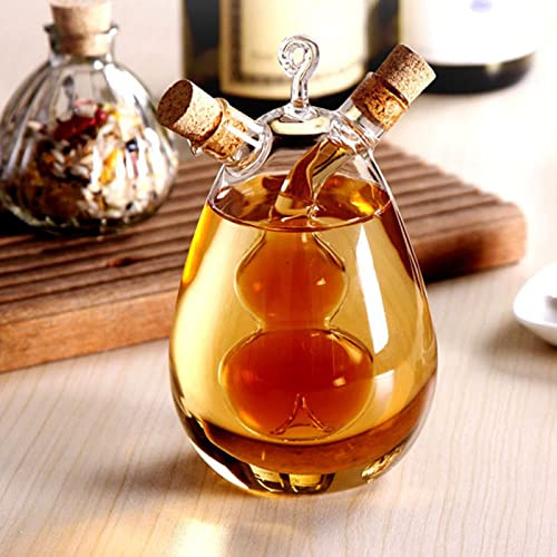 Tanant Oil and Vinegar Dispenser, 2 in 1 Kitchen Glass Olive Oil and Vinegar Cruet Bottles with Cork Stoppers, Clear Glass Olive Oil and Vinegar Dispenser Cruet Bottles Double Pourer Spout