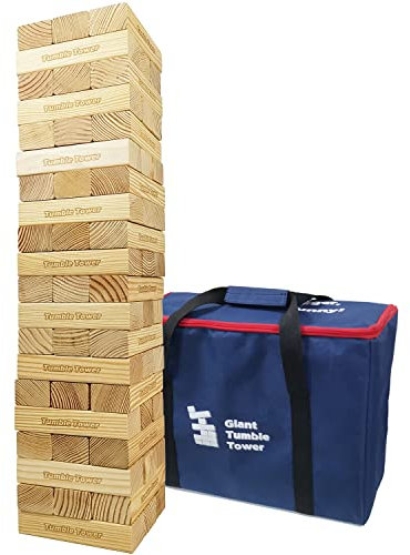 Jac & Mok Giant Tumble Tower Wooden Toppling Blocks Game set,Stacking Timber Games with Carrying Bag (Giant Tumble Tower 60 PCS)