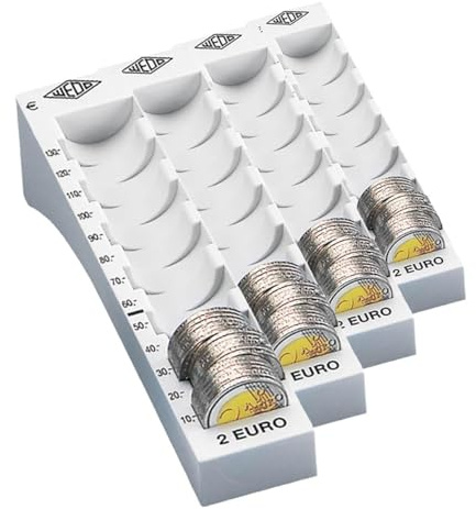Wedo 160720037 Münzrille (2 Euro, Kunststoff für 65 Münzen mit Markierungen 18 x 4,5 x 3,76 cm) lichtgrau (Packung mit 4)