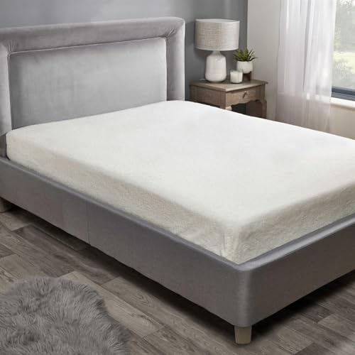 Sábana Bajera Ajustable de Forro Polar Sherpa, acogedoras y cálidas, Color Crema