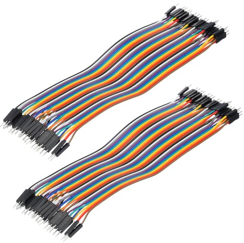 sourcing map Male to Male 40Pin Breadboard Jumper Wire 2.54mm Pitch Ribbon Cable 20cm Long Electronics Breadboard Ribbon Cables for Breadboard Electronic Projects Pack of 2