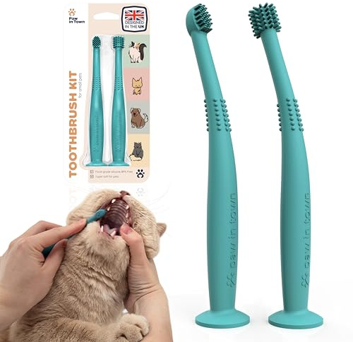 Paw In Town Soft Cat Toothbrush Set – Suitable for Dogs – Food Grade Silicone – Dental Care, Teeth Cleaning, Tooth Brushing Kit (Tropical Teal)