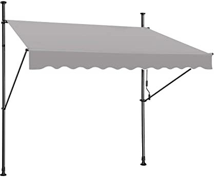 UISEBRT Tenda da sole a morsetto, larghezza 200 cm, con manovella, regolabile, protezione UV, protezione solare, resistente alle intemperie, grigio chiaro (2,00 x 1,20 m, grigio chiaro)