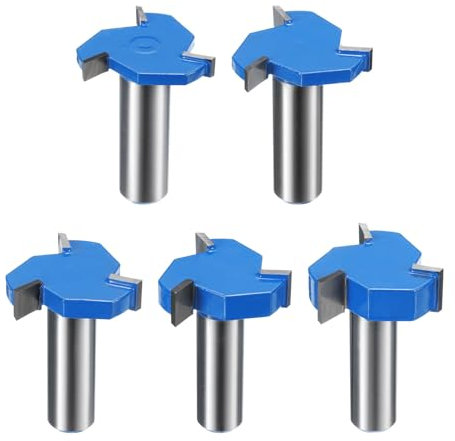 QUARKZMAN 5 Stück T-Nut-Fräser Nutfräser-Set 15/32 (12 mm) Schaft 1/5 15/64 5/16 13/32 15/32 Tiefe 3-Schneiden-Hartmetall-Nutfräser Rabbeting Slab Flattening Bits